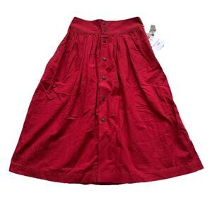 Ines De La Fressange x Uniqlo Red Button Front Midi Skirt Size 4 NWT